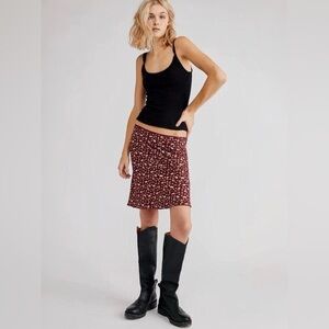 NWT | Free People | IRL Plum Combo Maroon Floral Flutter Skirt | Sz 8